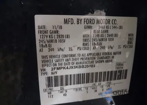 2019 Ford Edge Sel z USA, uszkodzony, nr VIN 2FMPK4J93KBB20403